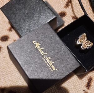 SOLID 10K YELLOW GOLD STERLING SILVER DIAMOND CUT BUTTERFLY RING MICHAEL ANTHONY